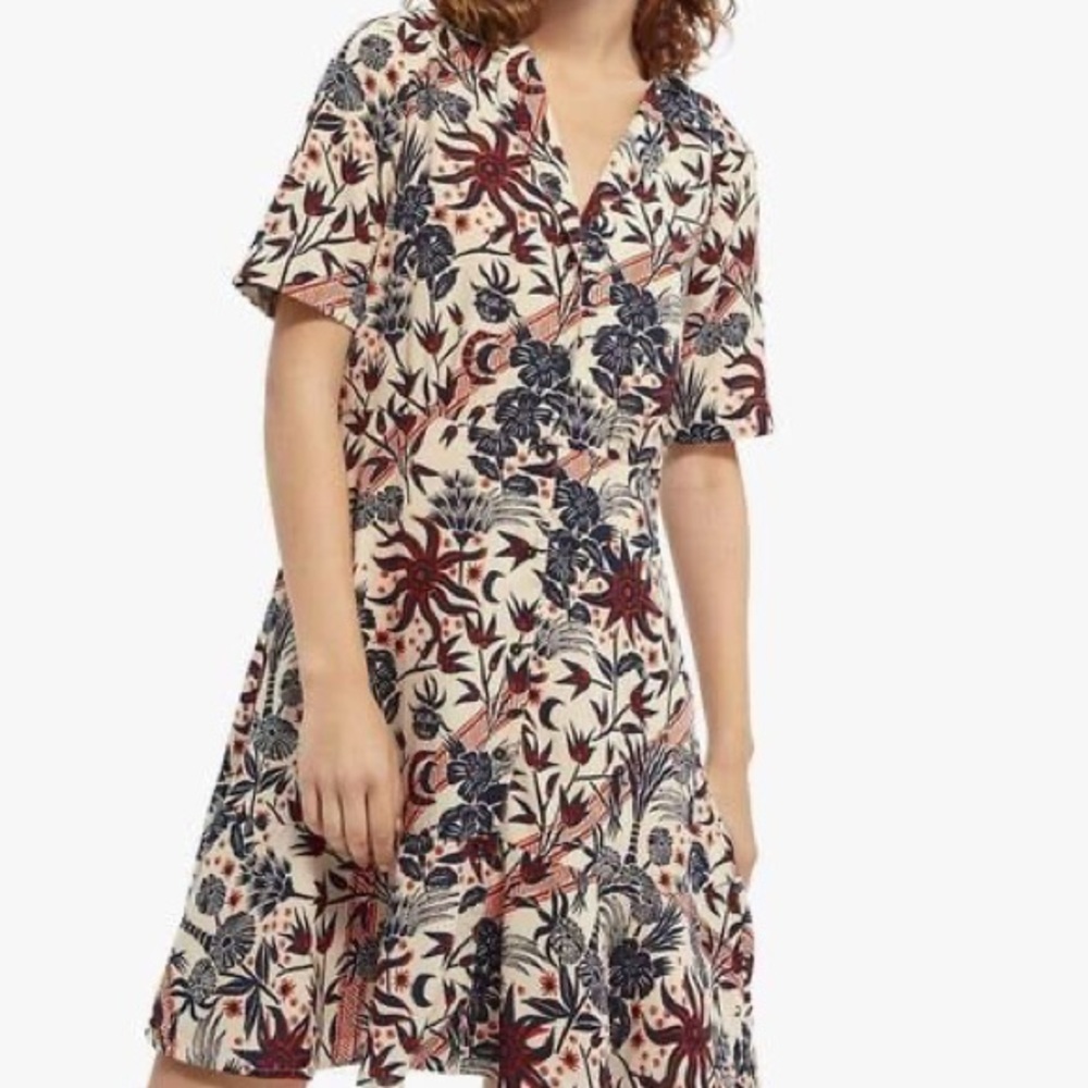 Scotch & Soda Floral Mini Dress in Cream, Navy and Rust